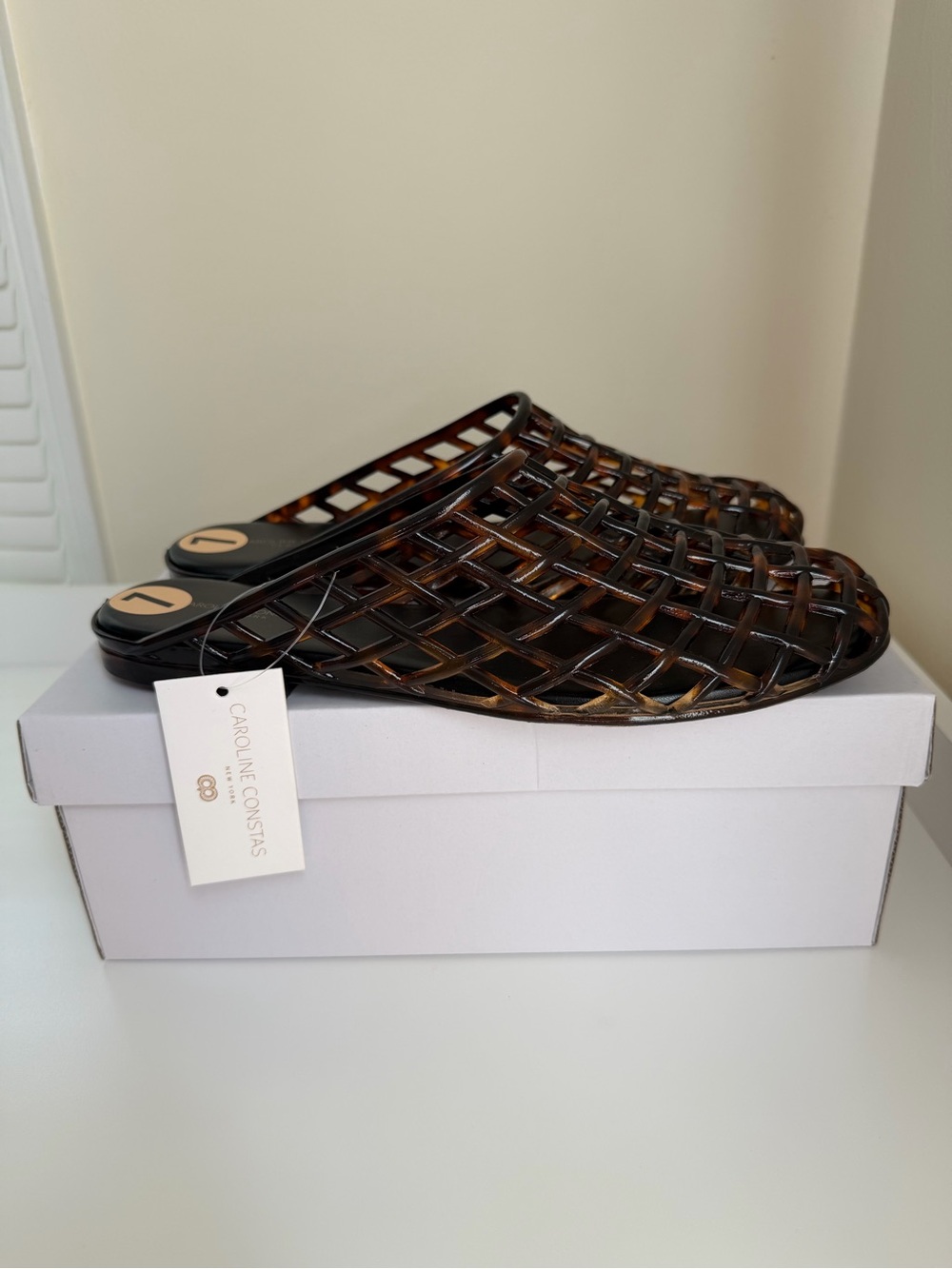 Caroline Constas Woven Jelly Mules in Tortoiseshell Size US 7 NWB - Picture 2 of 7